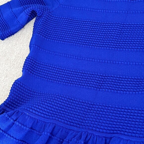 Eliza J Dress Womens XL Royal Blue 3/4 Sleeve Textured Fit-N-Flare Mini Rib Trim - Picture 11 of 13